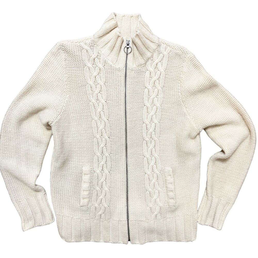 OLD NAVY Chunky Cable Knit Lambswool Sweater Jacket in Cream SZ XL